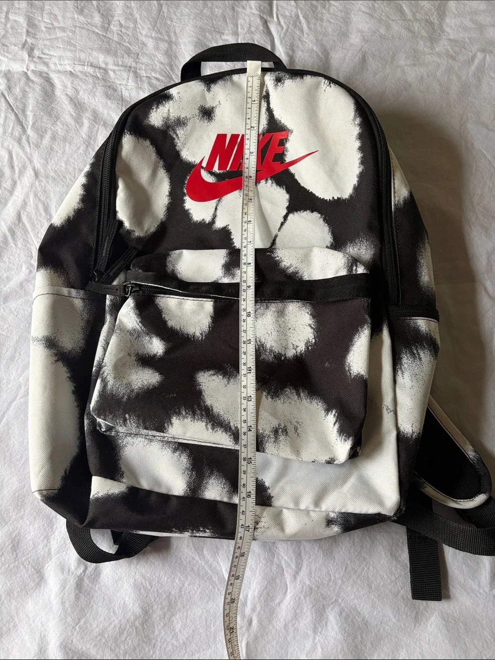 Nike Black & White Graphic Backpack with Red Swoosh